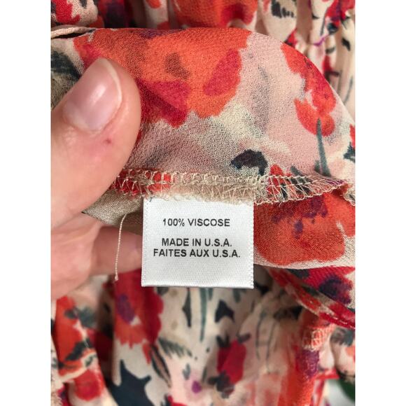 Misa Los Angelas Off the Shoulder Smocked Short Mini Dress Red Floral Small Cute - Picture 9 of 11